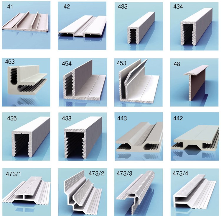 Рис.1. Різновиди алюмінієвих профілів для композитних панелей
